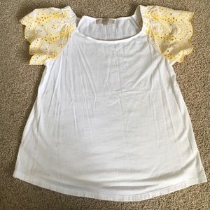 NWOT Loft White & yellow eyelet sleeved tee